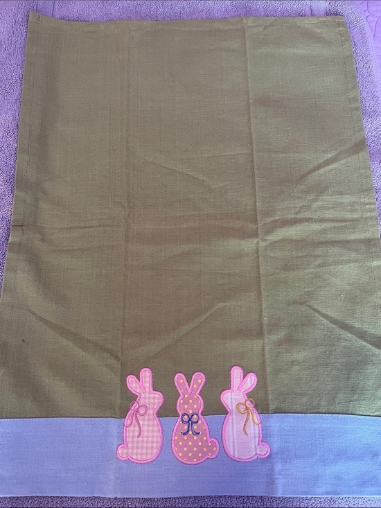 Other - Vintage Easter Bunny Appliqué Kitchen Towel Green Cotton Spring Tea Towel